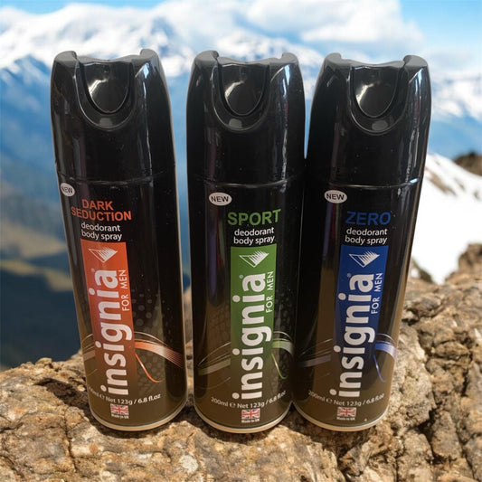 Insignia Men's Deodorant Body Spray, 200ml - 3 Pack - Zero, Dark Seduction & Sport