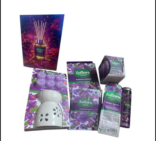 Allglazz Midnight Blooms Home Fragrance Gift Set, Ceramic Burner with Scented Crystals, Wax Melts and Candles free bespoke greetings card for any occasion