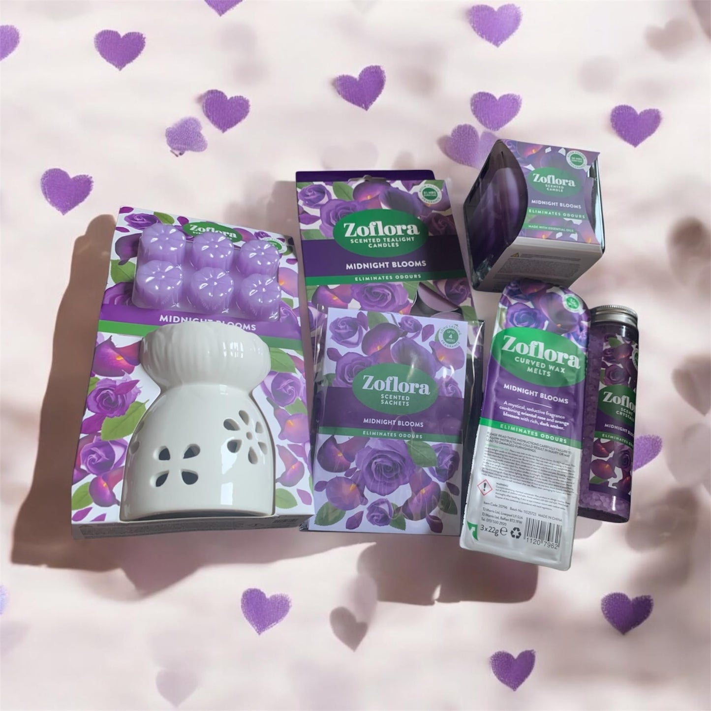 Allglazz Midnight Blooms Home Fragrance Gift Set, Ceramic Burner with Scented Crystals, Wax Melts and Candles free bespoke greetings card for any occasion