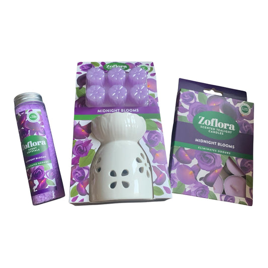 Allglazz Gift Hamper Midnight Blooms Gift Set, Scented Crystals, Wax Melts and Tealight Candles, Home Fragrance Collection, Free Bespoke Greetings Card for Any Occasion