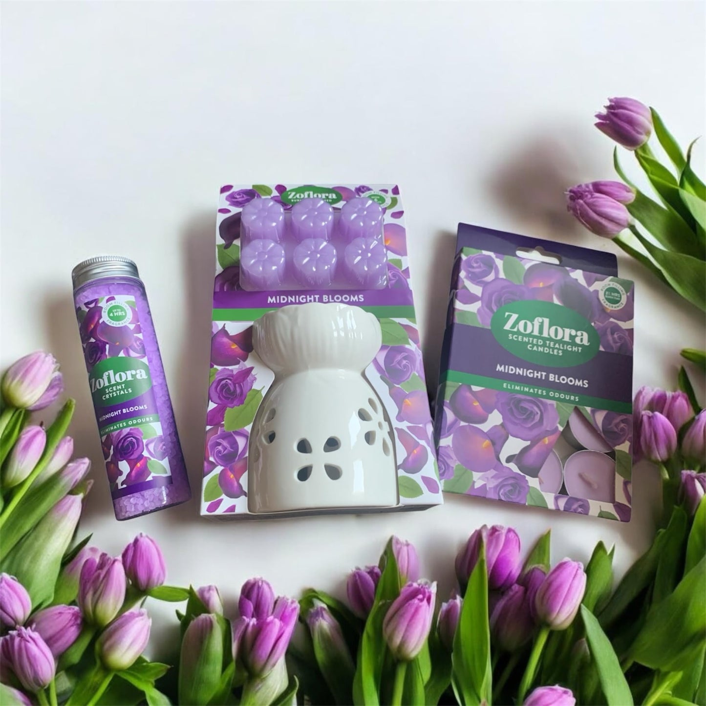 Allglazz Gift Hamper Midnight Blooms Gift Set, Scented Crystals, Wax Melts and Tealight Candles, Home Fragrance Collection, Free Bespoke Greetings Card for Any Occasion