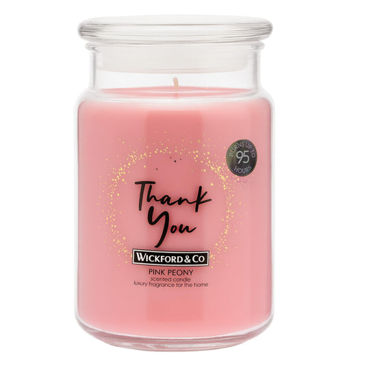 Allglazz Wickford & Co. Pink Peony Scented Candle Jar, 95 Hour Burn, Large Long Lasting Luxury Floral Candle in Glass Jar, Romantic Pink Candle for Relaxation, Home Fragrance, Stress Relief