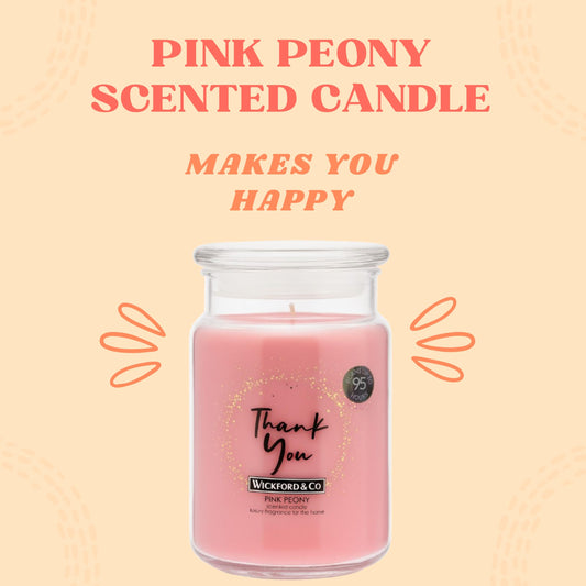 Allglazz Wickford & Co. Pink Peony Scented Candle Jar, 95 Hour Burn, Large Long Lasting Luxury Floral Candle in Glass Jar, Romantic Pink Candle for Relaxation, Home Fragrance, Stress Relief