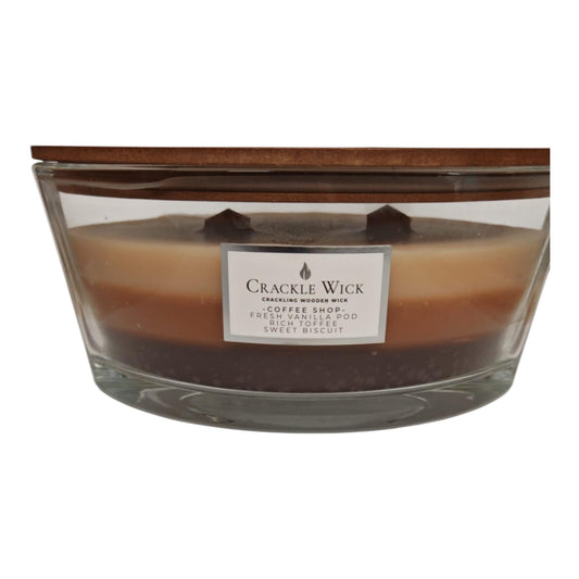 Crackle Wick Coffee Shop Layered Scented Candle with Wooden Wick, Fresh Vanilla Pod, Rich Toffee & Sweet Biscuit