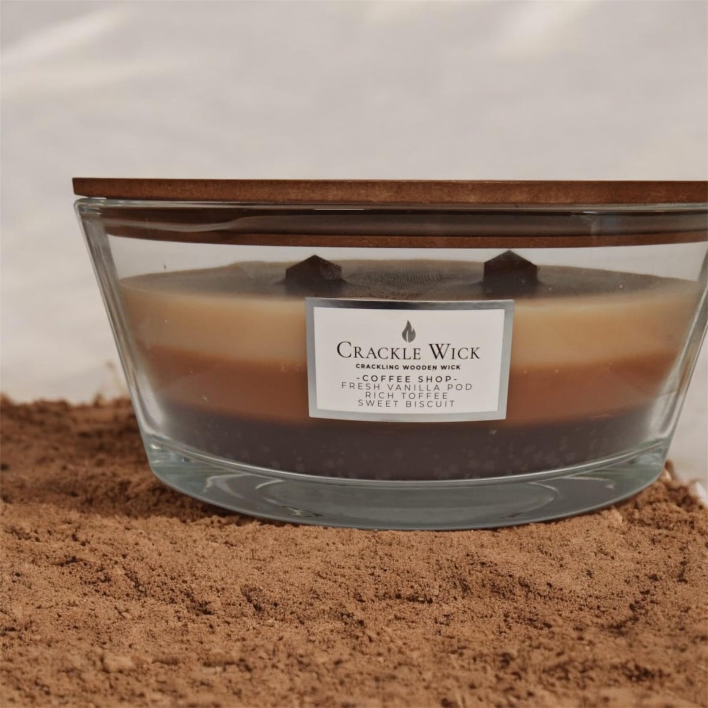Crackle Wick Coffee Shop Layered Scented Candle with Wooden Wick, Fresh Vanilla Pod, Rich Toffee & Sweet Biscuit