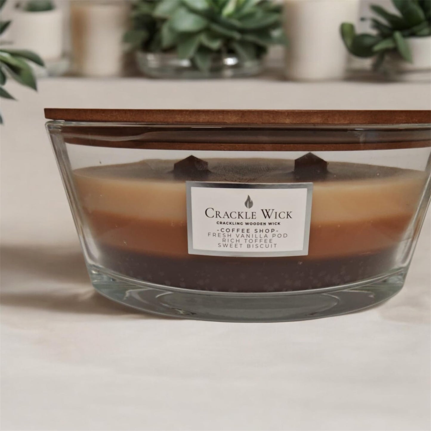 Crackle Wick Coffee Shop Layered Scented Candle with Wooden Wick, Fresh Vanilla Pod, Rich Toffee & Sweet Biscuit