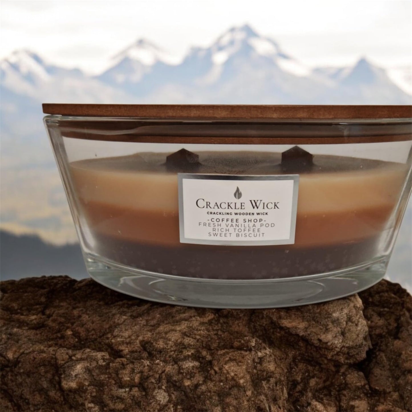 Crackle Wick Coffee Shop Layered Scented Candle with Wooden Wick, Fresh Vanilla Pod, Rich Toffee & Sweet Biscuit