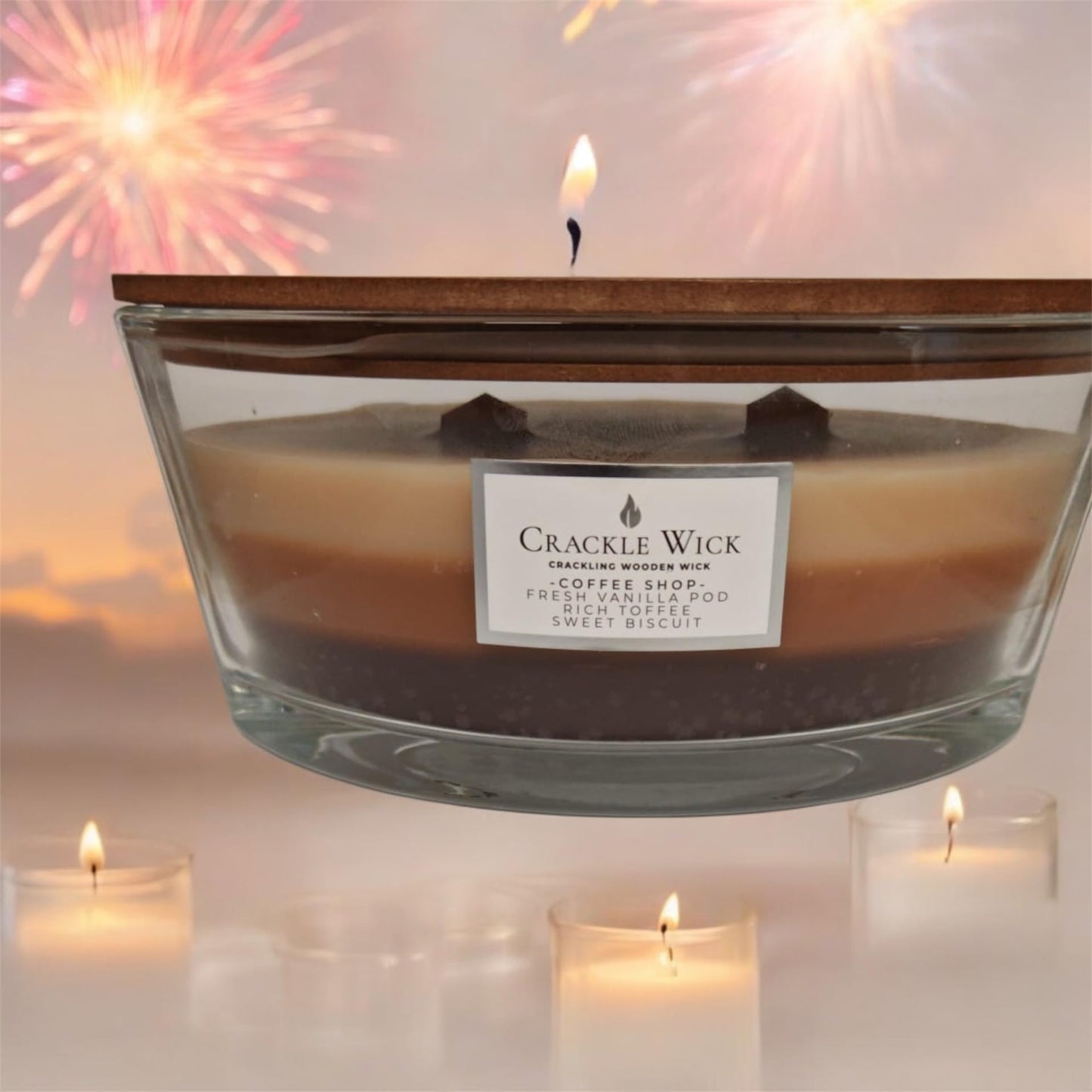 Crackle Wick Coffee Shop Layered Scented Candle with Wooden Wick, Fresh Vanilla Pod, Rich Toffee & Sweet Biscuit