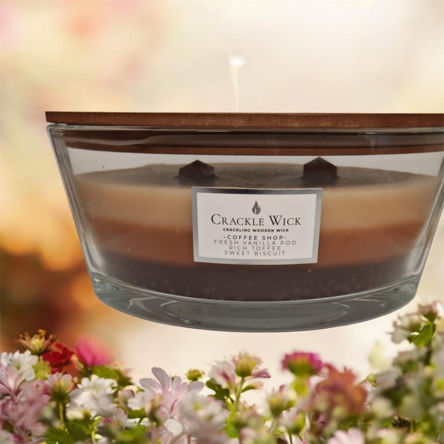 Crackle Wick Coffee Shop Layered Scented Candle with Wooden Wick, Fresh Vanilla Pod, Rich Toffee & Sweet Biscuit