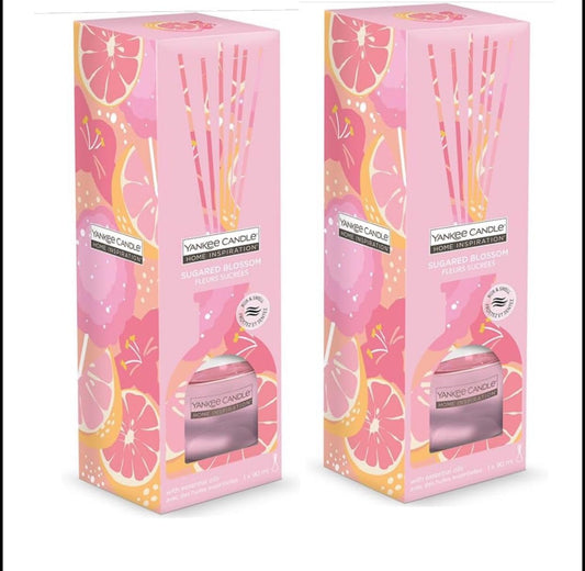 Discover the Ultimate Yank Candle Gift Set: Sugared Blossom Reed Diffuser 2-Pack with Scented Candles, Perfect Christmas Candle Gifts for Women & Autumn Ambiance.