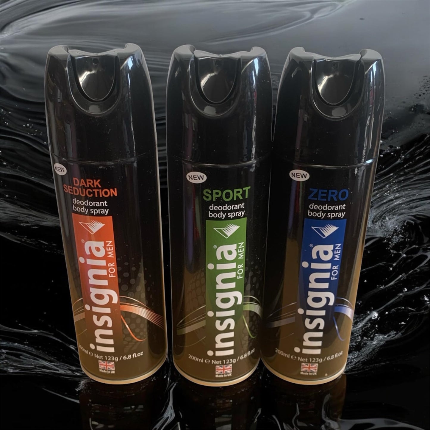 Insignia Men's Deodorant Body Spray, 200ml - 3 Pack - Zero, Dark Seduction & Sport