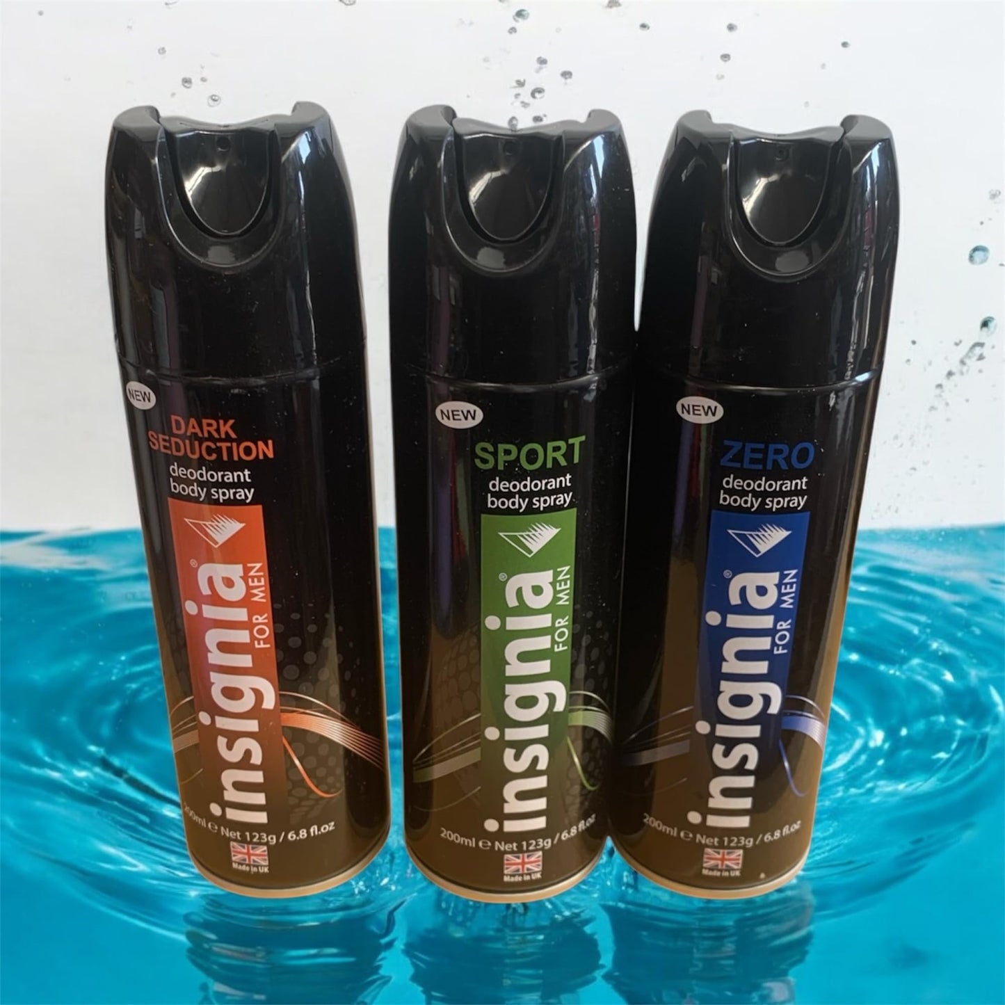 Insignia Men's Deodorant Body Spray, 200ml - 3 Pack - Zero, Dark Seduction & Sport
