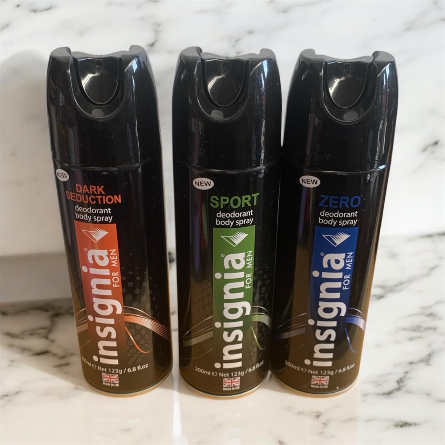 Insignia Men's Deodorant Body Spray, 200ml - 3 Pack - Zero, Dark Seduction & Sport