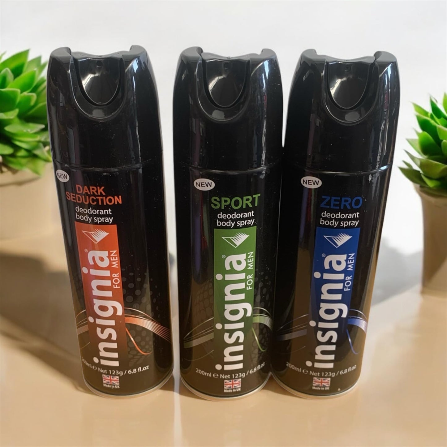 Insignia Men's Deodorant Body Spray, 200ml - 3 Pack - Zero, Dark Seduction & Sport