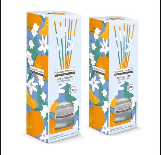 Yank Reed Home Inspiration Scent Soft Cotton Reed Diffuser 2 Pack, smells like a warm & cosy soft cotton sheet, mothers day, birthday, wedding, engagement, anniversary its a great diverse gift