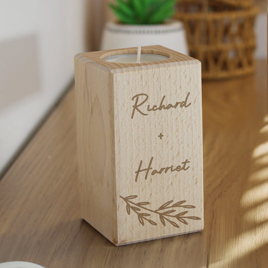 Personalised Botanical Wooden Tealight Holder