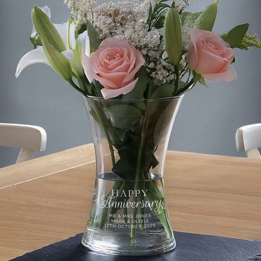 Personalised 'Happy Anniversary' Glass Vase