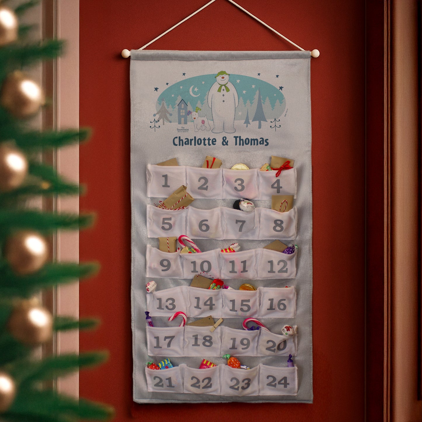 Personalised The Snowman and the Snowdog Advent Calendar In Silver Grey